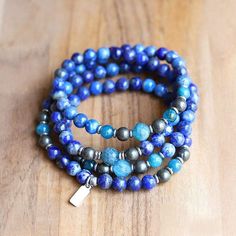 Lapis Lazuli and Apatite Mala Women In Africa, Wrist Mala, Support Women, 108 Mala Beads, Beaded Wrap Bracelets, 108 Bead, Mala Bracelet, Beaded Wraps, Third Eye Chakra