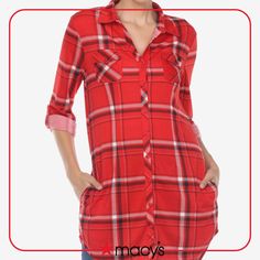 in stock Fitted Red Flannel Shirt For Fall, Trendy Red Collared Top, Casual Red Button-up Top, Red Relaxed Fit Shirt For Winter, Red Collared Flannel Shirt For Fall, Red Trendy Button-up Tops, Casual Red Flannel Shirt For Spring, Trendy Red Button-up Tops, Red Relaxed Fit Collared Flannel Shirt