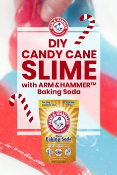 an advertisement for a baking soda ad with candy cane slime and arm hammers