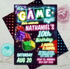 Custom Game Night Birthday Invitation Game Night Birthday Party, Water Bottle Labels Birthday, Board Game Ideas, Bday Party Invitations, Night Birthday Party, Fun Invitations, 1st Birthday Shirts, Ideas For Parties, First Birthday Shirts