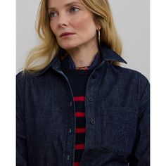 Crafted with comfortable dark-rinse denim this relaxed-fitting shirt is finished with Lauren’s nautical-inspired embroidered logo at the chest pocket. Fitted Denim Shirt, Curved Back, Ralph Lauren Womens, Anchors, Denim Shirt, Lauren Ralph Lauren, Chest Pocket, Nautical, Shirt Blouses