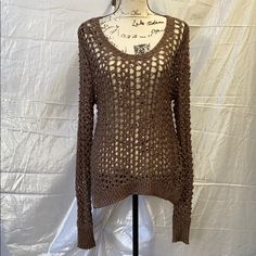 Knitted Brown Long Sleeve Blouse Brand : Lucky Brand In Perfect Condition Delicate Material Any Questions Please Ask Size : Xl Brown Open Knit Tops For Layering, Casual Brown Crochet Top With Open Knit, Brown Open Knit Top For Fall, Bohemian Pointelle Knit Top For Fall, Casual Brown Open Knit Crochet Top, Bohemian Chunky Knit Tops For Spring, Brown Open Knit Top, Brown Open Knit Crochet Top For Fall, Brown Open Knit Sweater For Layering