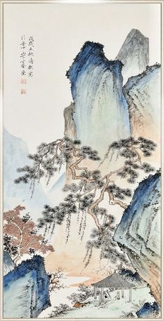 Chinese Embroidery, Japanese Wall Art, Chinese Brush, Mountain Stream, Brush Painting, Ink Design