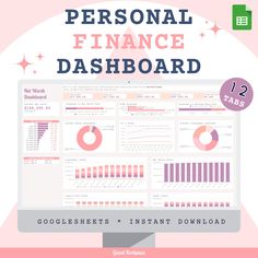 the personal finance dashboard is displayed on a computer screen, with text overlaying it