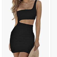 One Should Black Tight Dress With Cutouts. Perfect Lbd! Wore Once And Never Worn Again. Summer Black Bodycon Dress For Going Out, Trendy Black One-shoulder Mini Dress, Black One-shoulder Bodycon Dress For Club, Black Bodycon Dress For Going Out, Black Bodycon Dress For Going Out In Summer, Black One-shoulder Flirty Bodycon Dress, Black Cutout Bodycon Mini Dress, Black One Shoulder Bodycon Dress For Going Out, Black Bodycon Mini Dress With Cutout