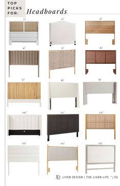 the top picks for headboards in different styles and colors, including white, brown, beige