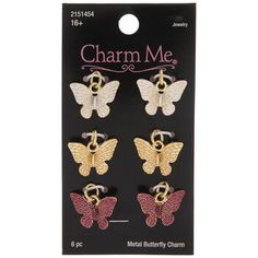 charm me butterfly charms in gold, pink and white