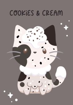 a cartoon cat with cookies and cream on it's head, sitting in front of stars