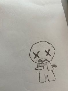 a drawing of a cartoon character with cross marks on it's face and chest