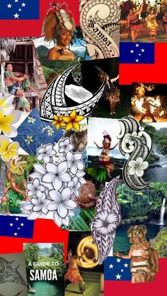 the collage is made up of many different pictures and words, including flowers, leaves,