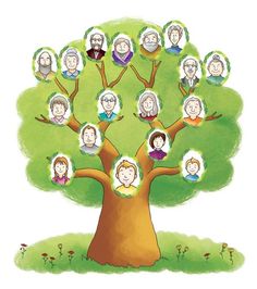 a family tree with many people in the middle and one person on the left side