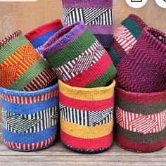 colorful baskets are stacked on top of each other in different colors and patterns, with the text overlaying them