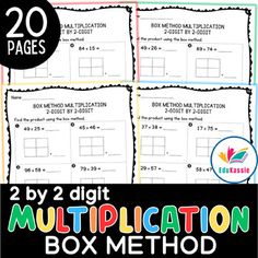 two by 2 digit multiplication box method worksheet for students to use