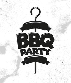 a black and white logo with the words bbq party written in large letters on it