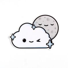 a sticker with a sleeping moon and cloud on it