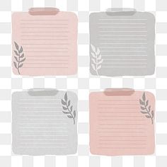 four pink and gray clippings with leaves on them, transparent background png