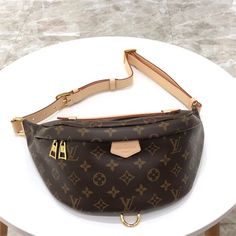 Louis Vuitton M43644 classic BUMBAG~WaistBags ❤ Louis Vuitton Bumbag, Chic Belt, Lv Pochette, Metal Ornaments, Leather Trifold Wallet, Beige Bag, Black Leather Wallet, Metal Trim, Leather Crossbody Purse