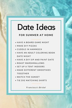 a beach scene with the text date ideas for summer at home