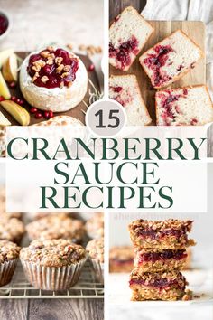 cranberry sauce recipe collage with text overlay that reads, 15 cranberry sauce recipes