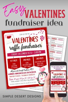 the valentine's raffle fundraiser flyer is shown with an image of a hand holding a