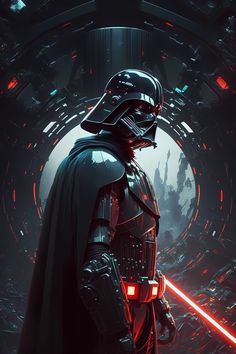 darth vader standing in front of a star wars scene