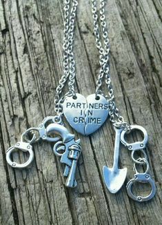 2pcs Partners in Crime Handcuff Necklace Gun Pistol Shovel Couple Best Friends #Handmade #Charm Birthday Presents For Best Friend, Best Friend Couple, Friend Couple, Handcuff Necklace, Bff Jewelry, Best Friend Couples, Presents For Best Friends, Friendship Necklace, Best Friend Outfits