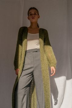 Airy Mohair Coat Hand Knit Long Cardigan Raglan Balloon - Etsy Vietnam Maxi Cardigan Outfit, Floor Length Cardigan, Aesthetic Vintage Outfits, Long Knit Vest, Long Cardigan Outfit, Raglan Cardigan, Mohair Coat, Lightweight Open Front Cardigan, Knit Long Cardigan