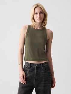 Saw this on Gap: Cropped Halter Top, Halter Tank, Top Halter, Halter Crop Top, Outfit Maker, Halter Neckline, Knit Cotton, New Woman, Halter Top