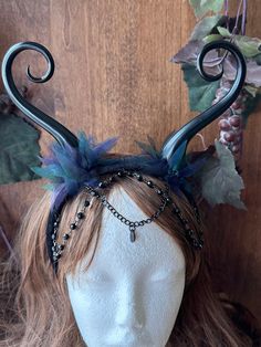 Renaissance Accessory Cosplay. Perfect for Medieval, Renaissance fair, Cosplay, Halloween,  THE COLORS: SAME AS THE PICTURE. THE HORNS Attach to a black headband and comes with a lace of beads. THE SIZE OF THE HORNS 4 inches tall. This item it will send on STANDARD MAIL (2 to 5 business days). in USA If you need sooner, please upgrade the shipping. Follow me for promos at: www.etsy.com/shop/JVDesignAndEngraving JV Design & Engraving on Instagram. Black Elven Costume For Costume Party, Elven Costume Accessories For Cosplay, Black Elven Costume For Halloween, Black Elven Halloween Costume, Goblincore Costumes For Halloween Fantasy Events, Halloween Goblincore Costumes For Fantasy Events, Goblincore Costumes For Halloween, Gothic Headpiece For Masquerade And Cosplay Events, Gothic Headpieces For Cosplay And Fantasy Events