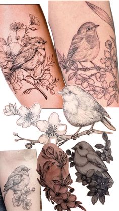 some birds and flowers are on the arm