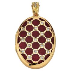 Victor Mayer oval pendant locket 18k yellow gold, Hallmark Collection, aubergine red vitreous enamel, 20 diamonds, total 0.37 ct, H VS, measurements app. 23.0 mm x 32.0 mm About the creator Victor Mayer Victor Mayer is internationally renowned for elegant timeless designs and unrivalled expertise in historic craftsmanship. Lovers of the extraordinary appreciate the beauty of Victor Mayer's designs, which use extremely rare techniques such as genuine enamel or elaborate engravings. Since 1890, th Enamel Locket, Diamond Locket, Pendant Locket, Vitreous Enamel, Oval Locket, Red Diamond, Luminous Colours, Oval Pendant, Wave Pattern