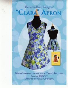 the front and back of a sewing pattern for a women's dress with an apron