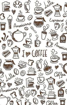 coffee doodles on white paper with the words i love coffee