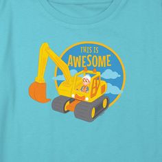 a blue shirt with an image of a bulldozer on it