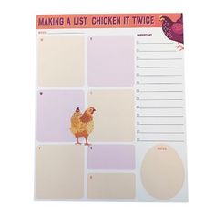 a chicken is on top of a list with the words making a list, it twice