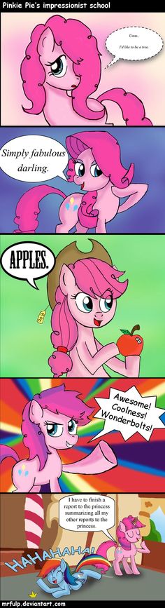 the pinkie pony is talking to her friend in this comic strip about apple pies