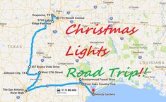 a map with the words christmas lights road trip on it and a red line in front