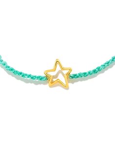 Wear your shine on your sleeve with our Open Star 18k Gold Vermeil Corded Bracelet in Light Turquoise. Playful, hand braided cords are paired with an open star pendant and adjustable slider, making this bracelet perfect for long-lasting wear and fit for any wrist. Adjustable Turquoise Jewelry With Star Charm, Adjustable Yellow Gold Star Bracelet, Light Turquoise, Cord Bracelets, Shine On, Star Pendant, Kendra Scott, 18k Rose Gold, Gold Plating