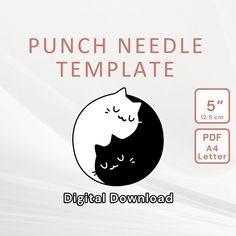 a black and white cat sleeping on top of a moon with the text punch needle template