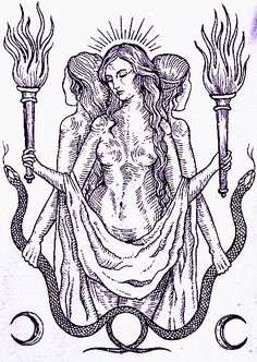 the virgin mary holding two torches in her hands and surrounded by three snakes, on a white background