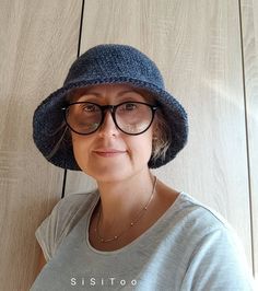 Crocheted winter woman bucket hat, made with soft yarn 25 % wool and 75% acrylic. Denim blue crochet bucket hat. Size : US 6 7/8 - 7; S-M Head diameter 54 -56 cm. Free shipping on orders $35 and up to US buyers Winter Bucket Hat, Blue Bucket Hat, Crocheted Hat, Crochet Bucket, Wooden Cards, Crochet Bucket Hat, Crochet Winter, Blue Crochet, Blue Hat