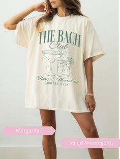 Let's have fun working together on these fully customizable bachelorette shirts! Whether you're a Margarita girl who wants a "Margs and Matrimony" theme, or an Espresso Martini girl who is dreaming of a "Tini Time" theme. I would love to collaborate with you to create the Bach merch of your dreams! Don't see exactly what you're looking for? Send me a message, and I'll be happy to help your vision come to life! I send drafts free of charge after a brainstorming session over Etsy messenger.  * Q U I C K * F A C T S * ✺Comfort Colors tshirt consisting of high quality, 100% ring-spun US cotton for long-lasting comfort ✺The garment is dyed after it's been constructed, giving it a soft color and texture ✺ Machine wash cold and dry on low for best results * S I Z I N G * ✺ Models have sized up fo Matching Bachelorette Outfits, Margs & Matrimony, Bach Tshirts, Bach Merch, Bach Shirts, Vino Before Vows, Custom Bachelorette Shirts, White Bachelorette, Last Toast On The Coast