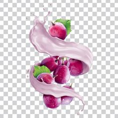 grapes with milk splashing on them and green leaves in the foreground png clipart