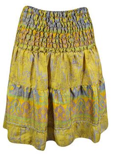 Womens Summer Ruched Elastic Skirt, Yellow Beach Hippy Recycle Silk Skirts S/M Get ready to make a statement in this bold Womens Summer Skirt! Embrace your inner risk-taker with its unique recycled saree fabric and daring floral pattern. From the beach to summer occasions, its short length is perfect for showing off your adventurous style. Available in sizes S/M. Fabric:-Silk Blend, Recycle Silk Measurements: Length 20 inches, Waist up to 24-34 inches Care Instruction: HAND WASH COLD WATER, DRIP Bohemian Stretch Mini Skirt For Summer, Bohemian Stretch Gathered Skirt, Bohemian Gathered Mini Skirt For Summer, Bohemian Style Gathered Mini Skirt For Summer, Bohemian Multicolor Mini Skirt With Elastic Waistband, Hippie Gathered Skirt For Summer, Hippie Summer Gathered Skirt, Yellow Bohemian Ruffled Skirt Bottoms, Yellow Bohemian Bottoms With Ruffled Skirt