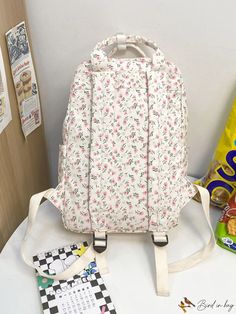 BirdinBag - Versatile Ditsy Floral Print School Backpack for Graduates, Teens and Students - Ideal for Outdoors, Travel and Back to School College Backpack Women, Kawaii Book, Book School, Kawaii School, Egirl Clothes, Soft Girl Clothes, Floral Backpack, Trendy Girl, College Backpack