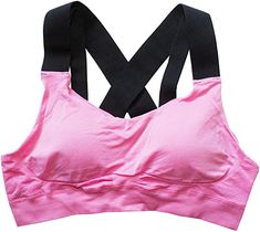 RUNNER ISLAND Womens Bonnie's Strappy Sports Bra Compression Large Bust Cleavage Sexy Running Workout Light Pink at Amazon Women’s Clothing store Sports Bra Design, High Impact Sports Bra, Strappy Sports Bras, Padded Sports Bra, Pink Sports Bra, Fitness Clothing, Running Workout, Women Sports, Sport Bra