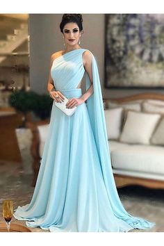 Shop flowing long pleated bodice formal evening dress with one shoulder sleeve online. Sheprom custom high quality formal, party, casual & more style dresses to fit your special occasions. One Shoulder Prom Dress, Simple Bridesmaid Dresses, A Line Prom Dresses, فستان سهرة, Chiffon Prom Dress, Cheap Prom Dresses, Prom Dresses Blue, Robins, Long Prom Dress