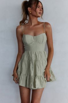 Galilea Tied Back Mini Dress Sage by Selfie Leslie Dress Sage, Beautiful Summer Dresses, Jumpsuit Outfit, Dress Aesthetic, Outfit Trends, American Beauty, Really Cute Outfits, Casual Summer Outfits, Super Sweet