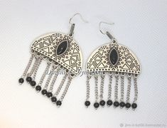 Earrings &quot;Kazakh&quot; with agate (2 colors) Metal Accessories, Close Up Photos, Chain Earrings, 2 Colours