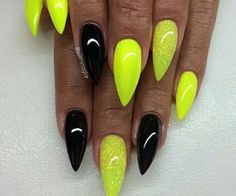 #halloweennails #neon #black #yellow Nails Basic, Neon Yellow Nails, Neon Nails, Yellow Nails, Fabulous Nails, Funky Nails